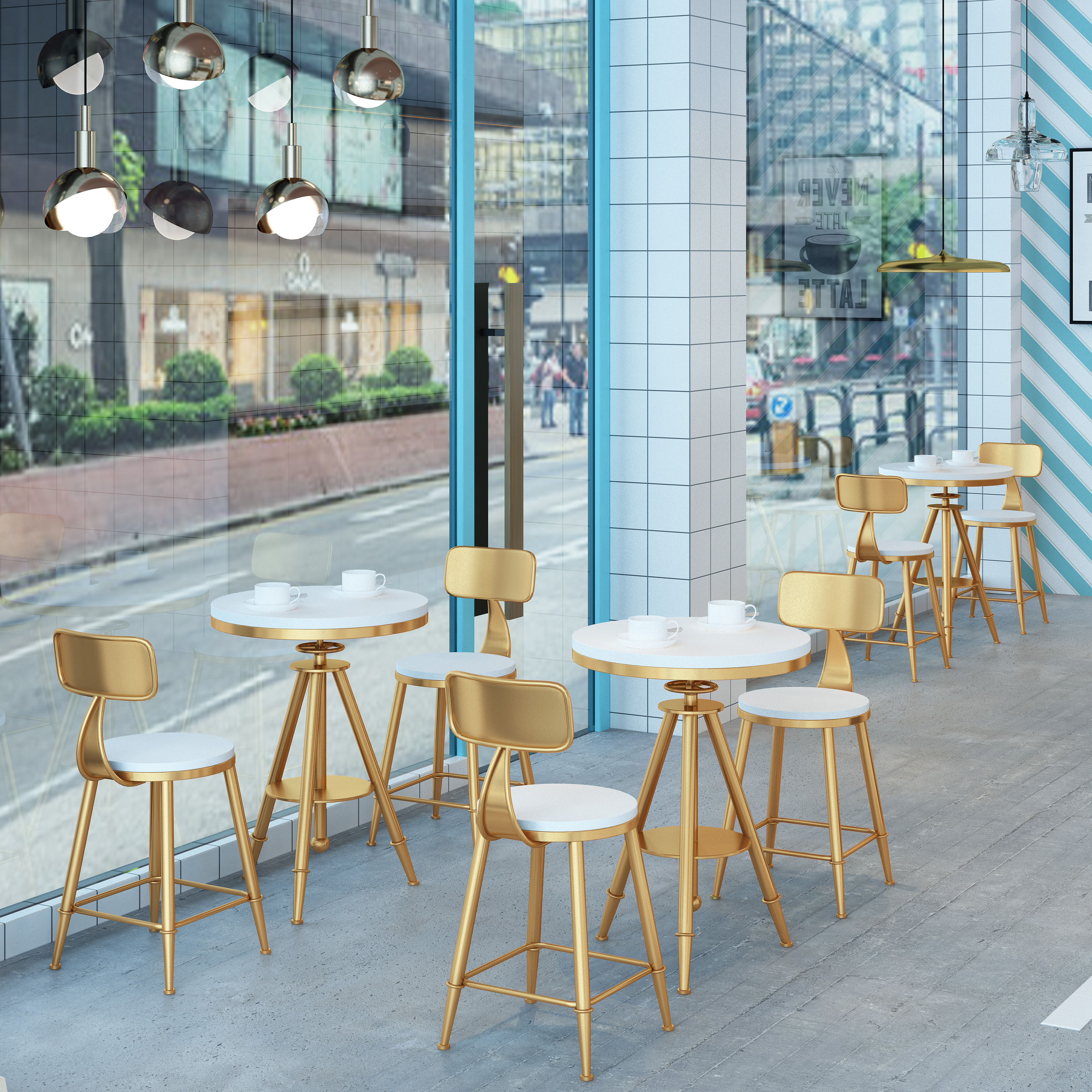 北歐現(xiàn)代簡約迷你金色鐵藝休閑洽談桌椅組合